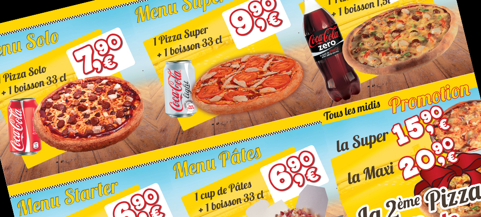 Menu board speed rabbit pizza