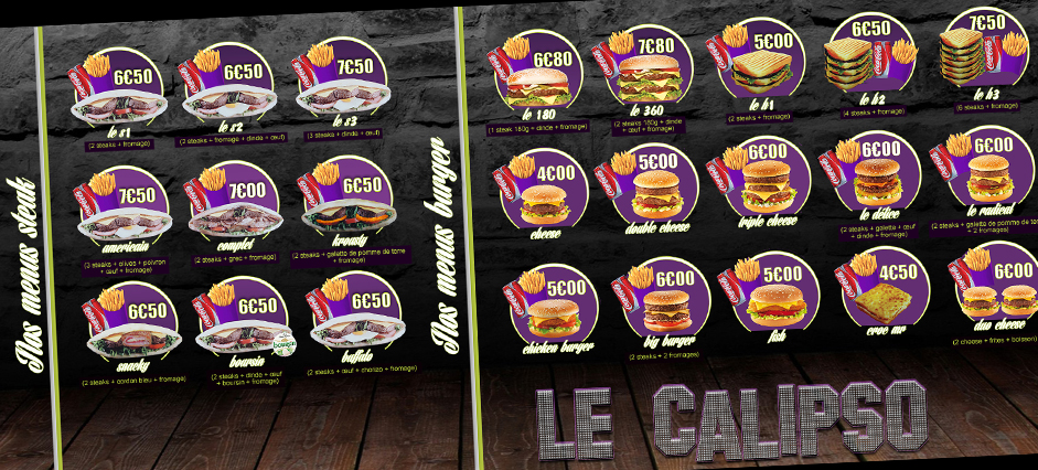 Menu board kebabs chickens