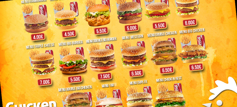 Menu board burgers