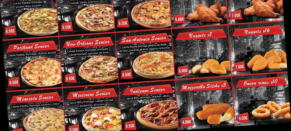 Menu board pizzas